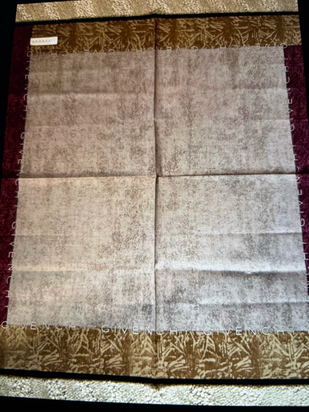 Givenchy Taupe, Burgundy & Gold Logo Scarf - Picture 5 of 5